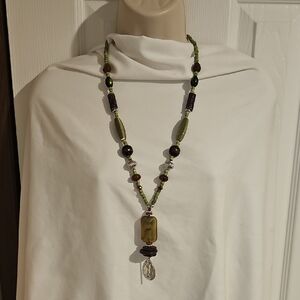Cato Green and Brown Beaded Fashion Necklace New
